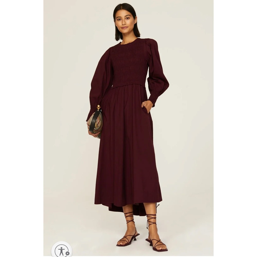 Apiece Apart Altro Maxi Dress Smocked Bodice Purple Long‎ Sleeve Pockets Size S